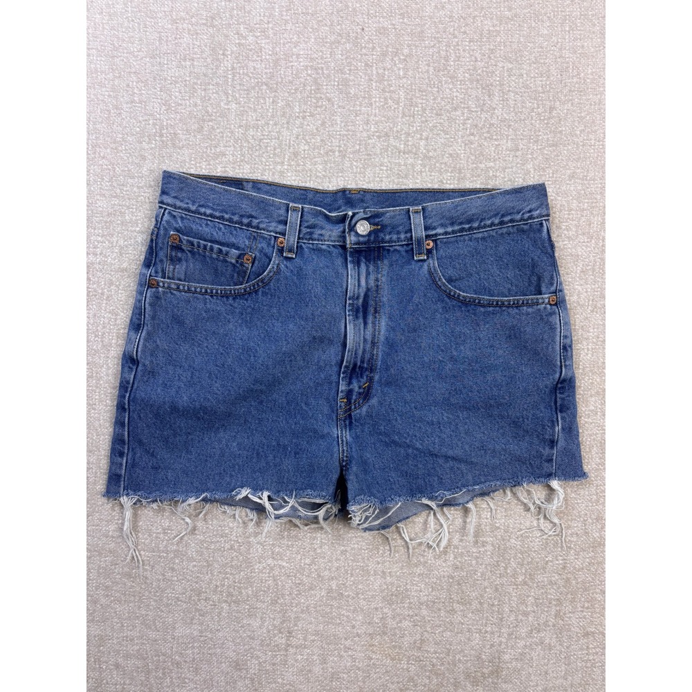 Levis 505 Regular Fit Cut Off Denim Shorts Medium Wash Blue W34